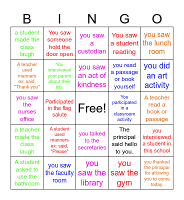 Bring Your Child To Work Day Bingo Card