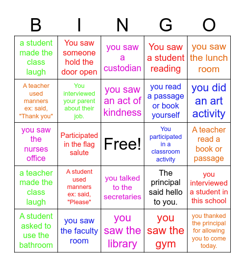 Bring Your Child To Work Day Bingo Card