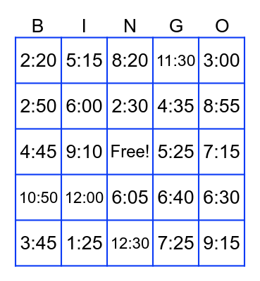 What time is it? Bingo Card