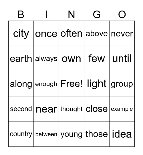 1st Grade Words Bingo Card