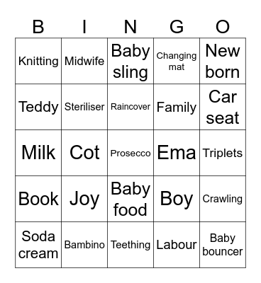 Ema's Baby Shower Bingo Card