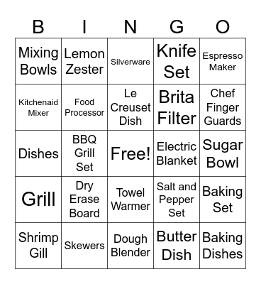 Catie's Bridal Shower Bingo Card