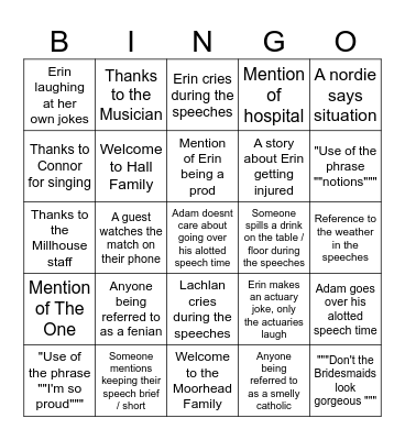 Erin & Lachlan Wedding Bingo Card