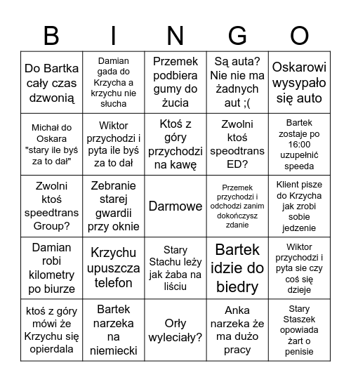 Standardowy dzień w skrzydle Krzycha Bingo Card