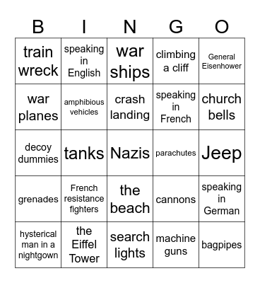 The Longest Day movie Bingo Card