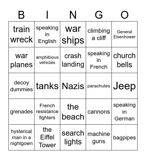 The Longest Day movie Bingo Card