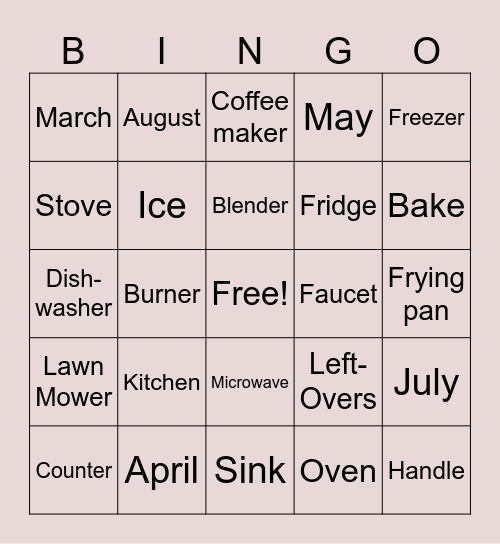 Kitchen Bingo Card