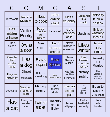 Getting to Know You ~Comcast Bingo Card