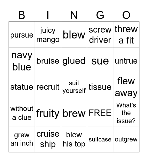 Review ui, ue, ew Bingo Card