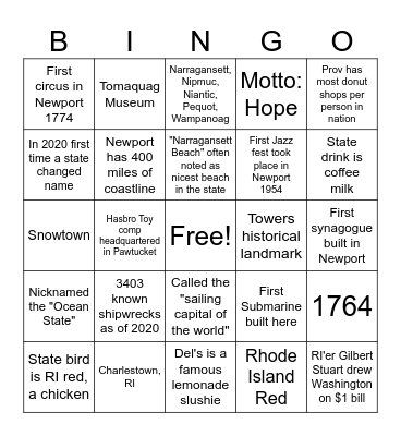 RHODE ISLAND BINGO Card