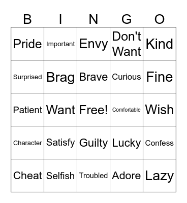 Emotions 2 Bingo Card