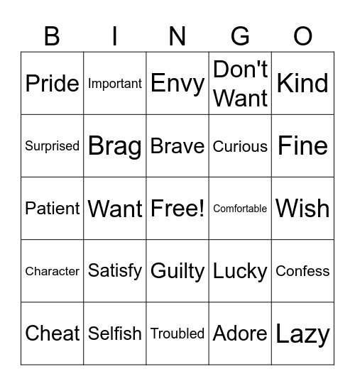 Emotions 2 Bingo Card