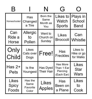 Youth Group Bingo Card