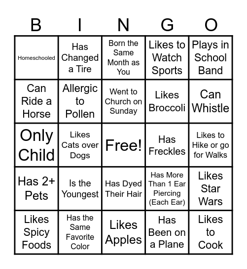 Youth Group Bingo Card