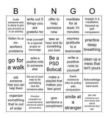 Compassion Bingo Card