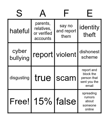Online Safety Bingo Card
