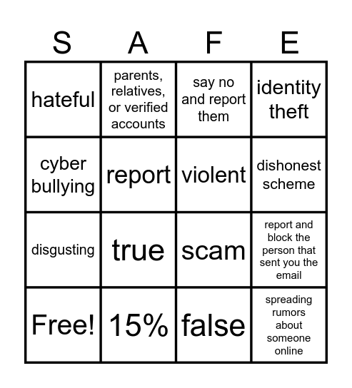 Online Safety Bingo Card