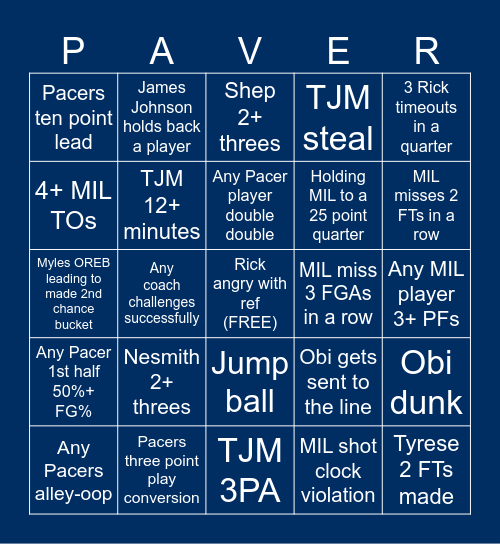 PAVER'S GAME THREE BINGO Card