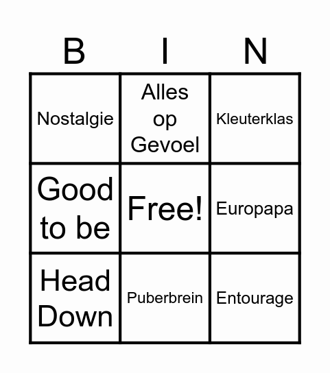Groep 8 Muziek Bingo Card