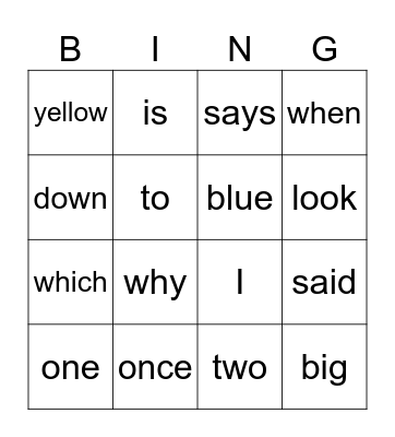 Tricky Word Bingo Card