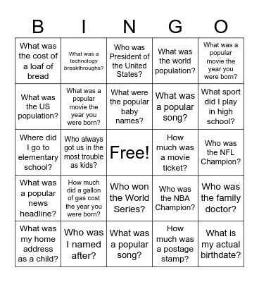 Gail Slade 1954 Bingo Card