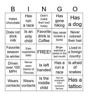 Get to Know You Bingo Card