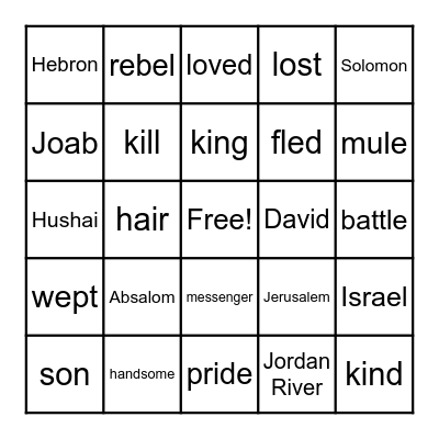 Absalom 2 Samuel 15-19 Bingo Card