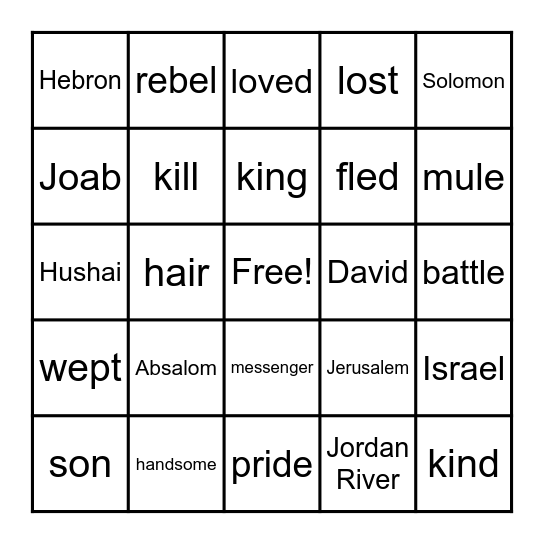 Absalom 2 Samuel 15-19 Bingo Card