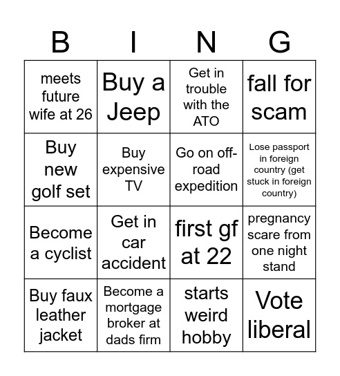 Josh Life Bingo Card