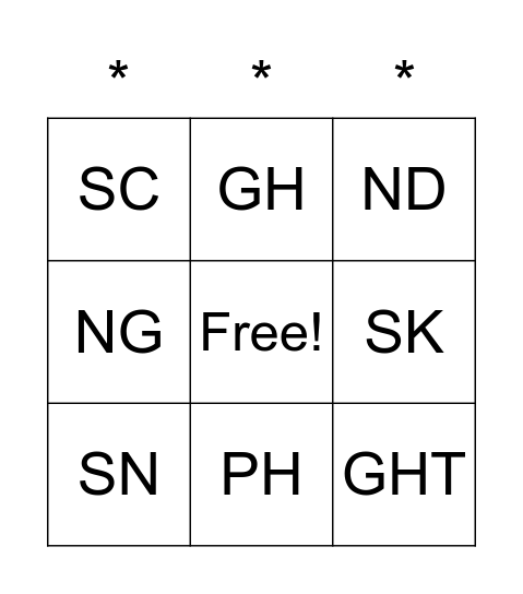 CONSONANT BLENDS BINGO Card