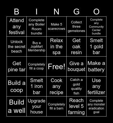Stardew Valley Bingo Card