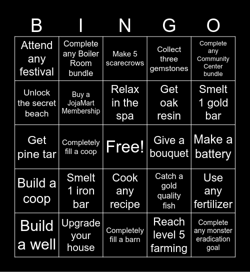 Stardew Valley Bingo Card