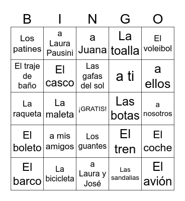 Objetos Directos Bingo Card