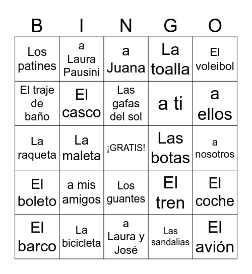Objetos Directos Bingo Card