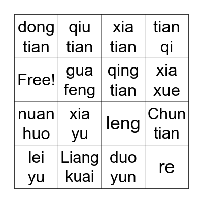 weather and season Bingo Card