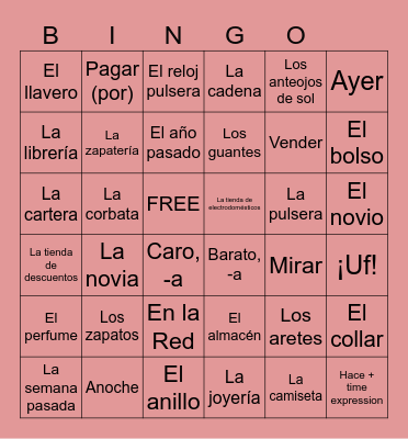 6.3.1 SPANISH 7B VOCABULARY Bingo Card