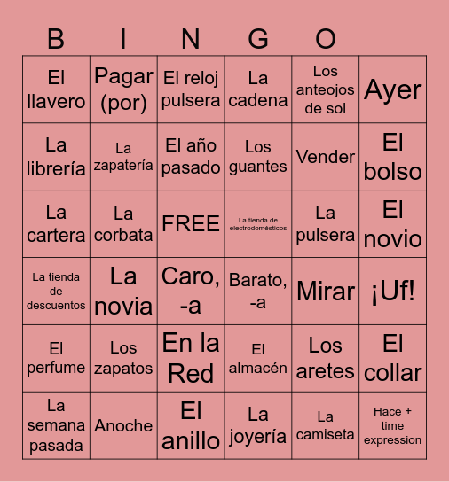 6.3.1 SPANISH 7B VOCABULARY Bingo Card