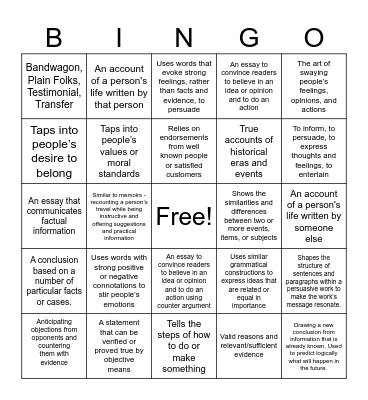 Nonfiction Review Bingo Card