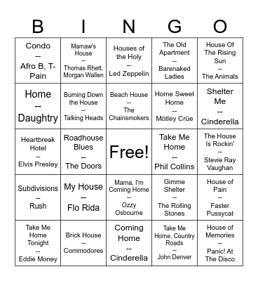 Home Is Where The Bingo Is Bingo Card