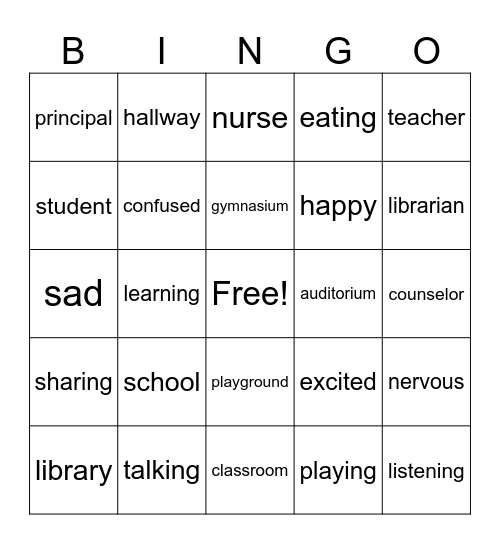 Vocab review Bingo Card