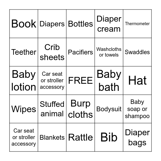 Baby Gift BINGO Card