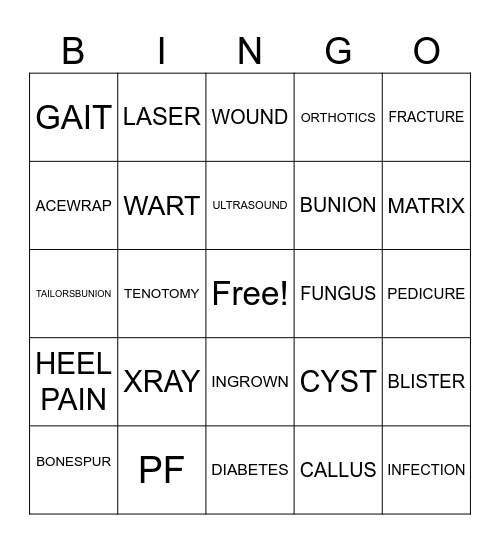 FEETS Bingo Card