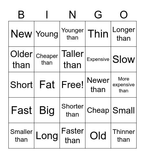 Comparative (Perbandingan) Bingo Card