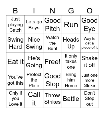 Baseball Moms Bingo Card