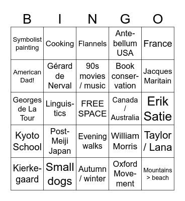 pre-raphaelite smotherhood Bingo Card