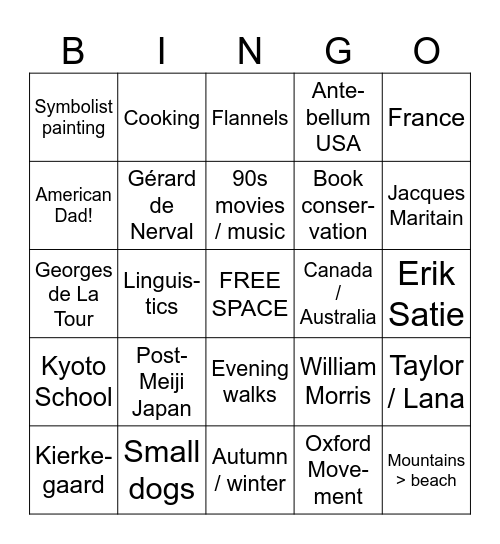 pre-raphaelite smotherhood Bingo Card