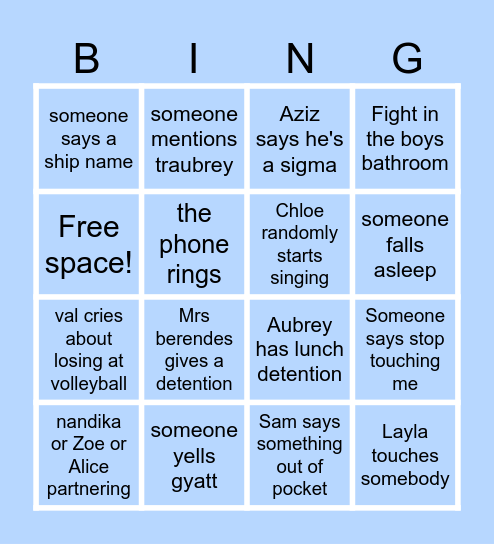 Class Stuff Bingo - reset each day!!!!! Bingo Card