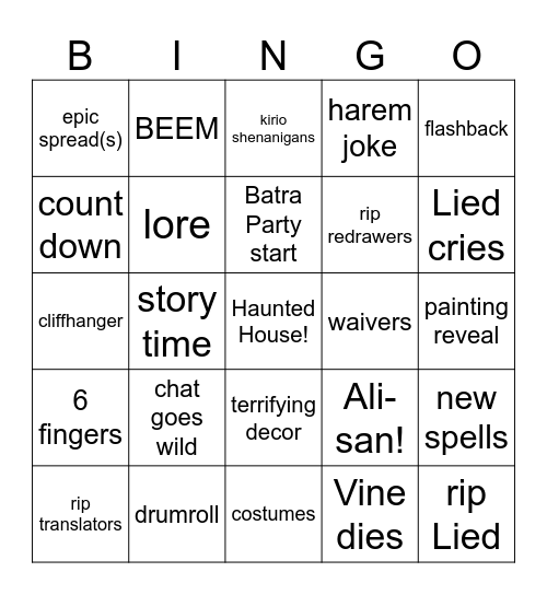 Suspensful Bingo Card