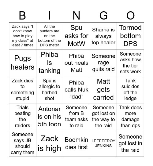 SC bingo Card