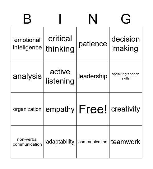 "SOFT SKILLS" BINGO Card